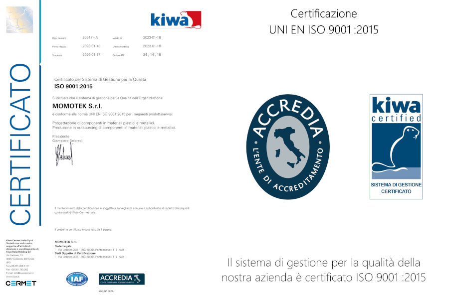 Momotek è un'azienda certificata UNI EN ISO 9001:2015